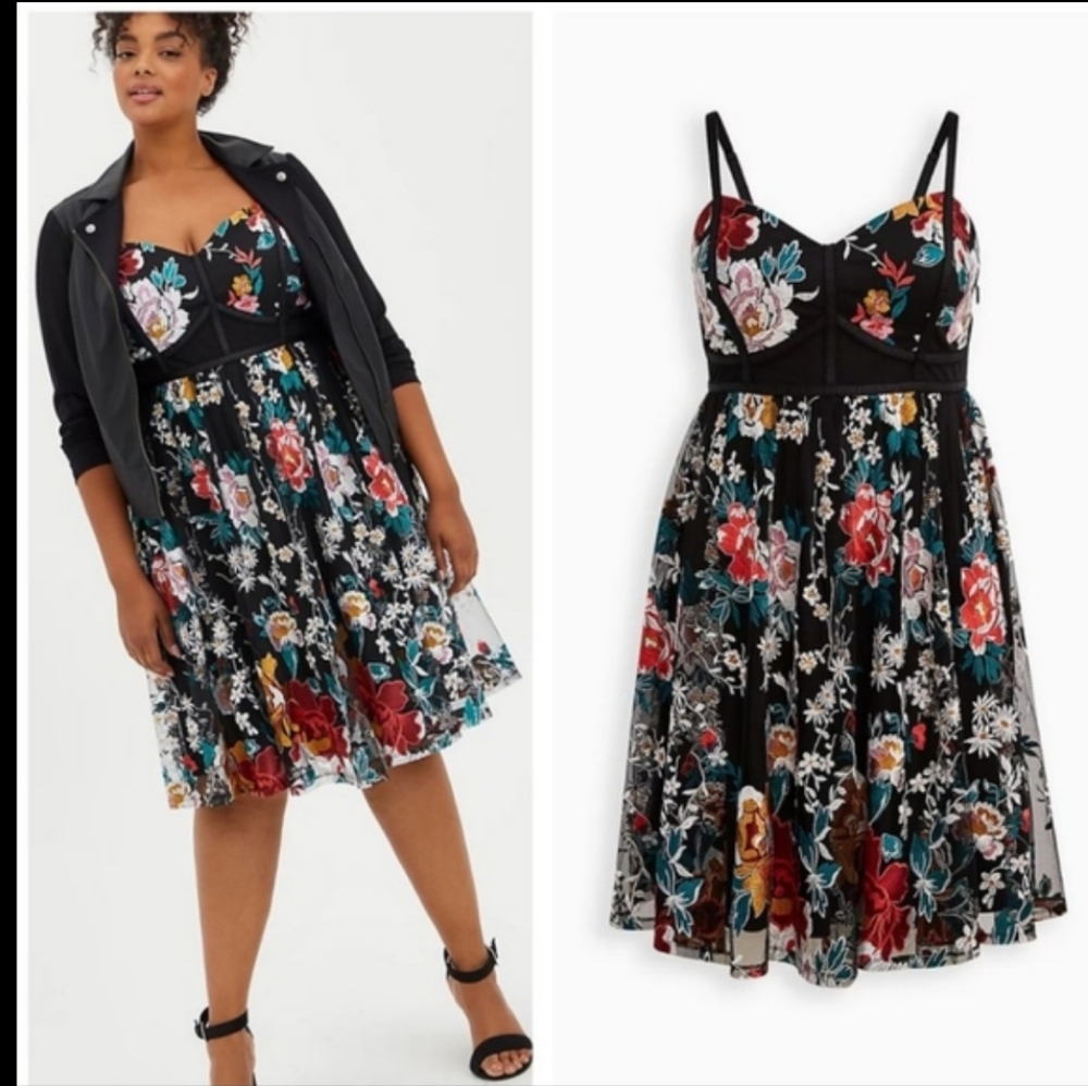 🔥TORRID Bustier Floral Embroidered Midi Tulle Dress